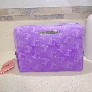 NEW Juicy Couture Purple Velour Embossed Monogram Makeup Bag Rhinestone Charm